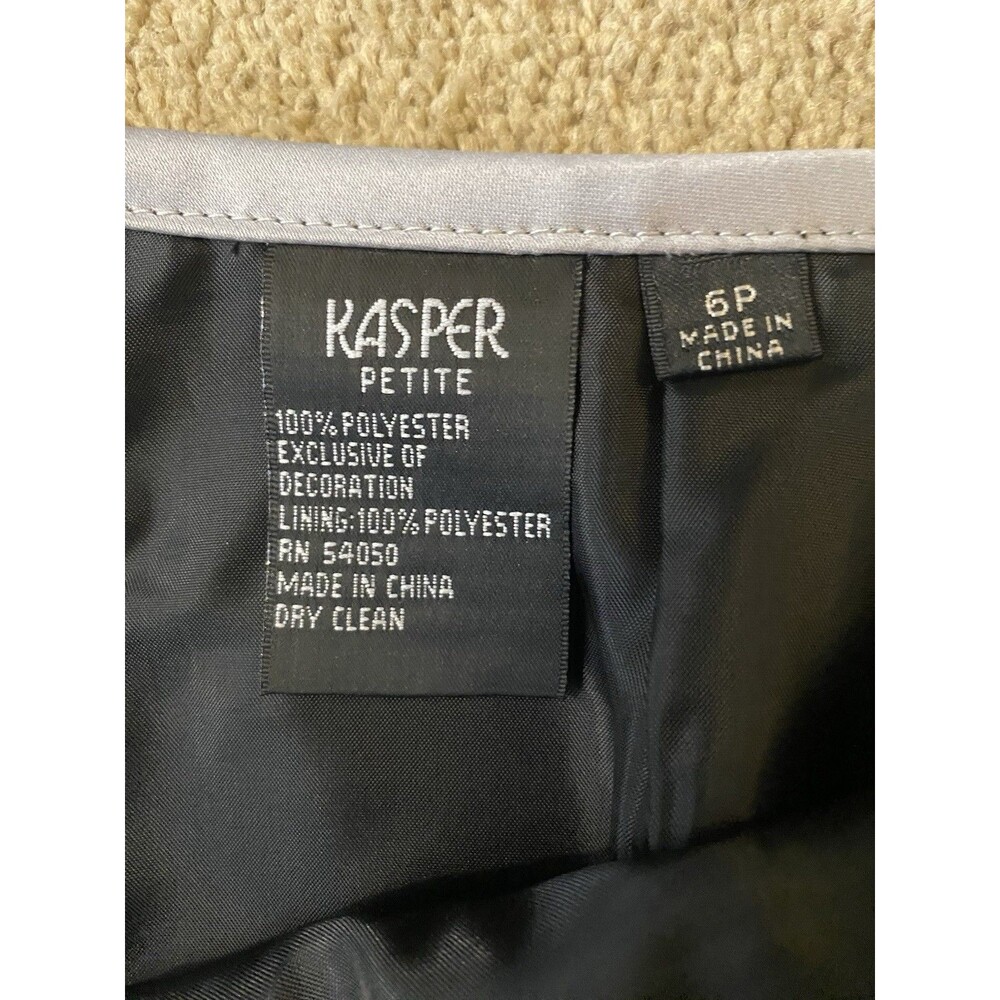 Vintage 90’s Y2k KASPER Tailored Black Pencil Mini Skirt Gray Satin Trim Size 6P - Picture 2 of 10